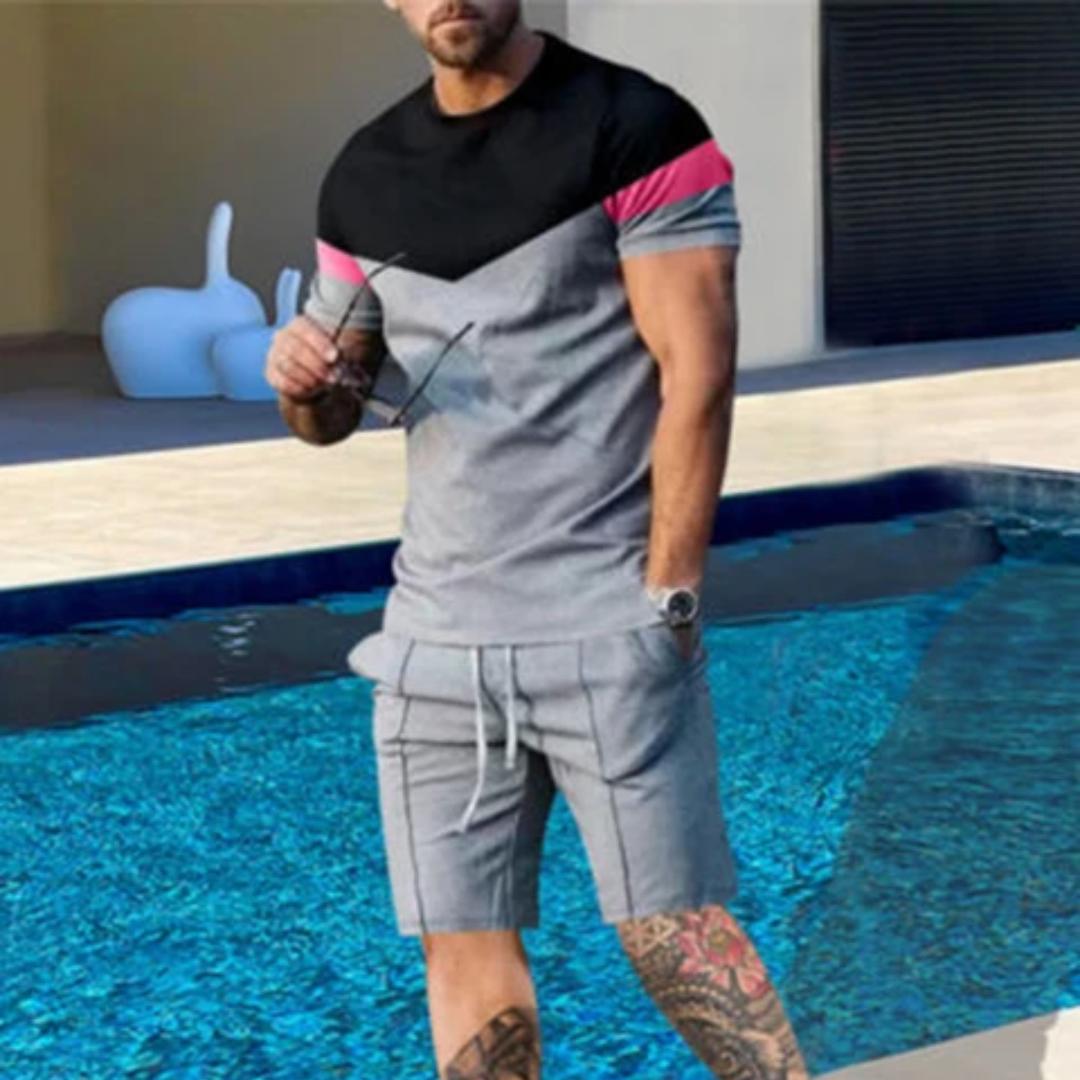 

Гавайская мужская футболка, повседневный костюм, летние шорты с коротким рукавом, комплект уличной одежды, пляжные брюки с верхом, простой костюм для мужчин 2XL