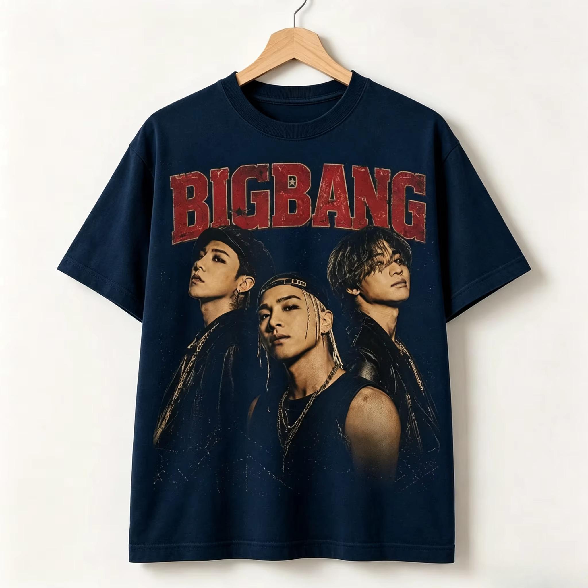 2026 Vintage BIGBANG Kpop Gruppenporträt Grafik T-Shirt Y2K Retro Übergroß Kurzarm Freizeitkleidung Atmungsaktive und Bequeme Kleidung S