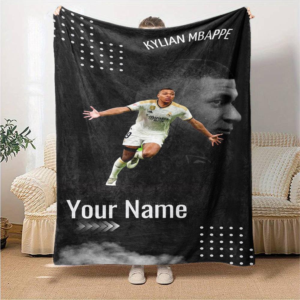 Mbappé Customize Text Blanket Gift Personalized Blanket Comfortable Versatile for Chair Seaside Living Room Bed Four Seasons Multipurpose