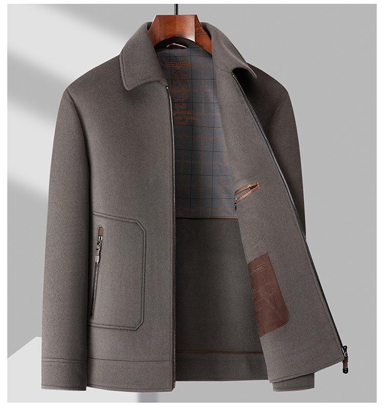 Men's Double-Faced Wool Jacket with Detachable Duck Down Liner and Turn-Down Collar