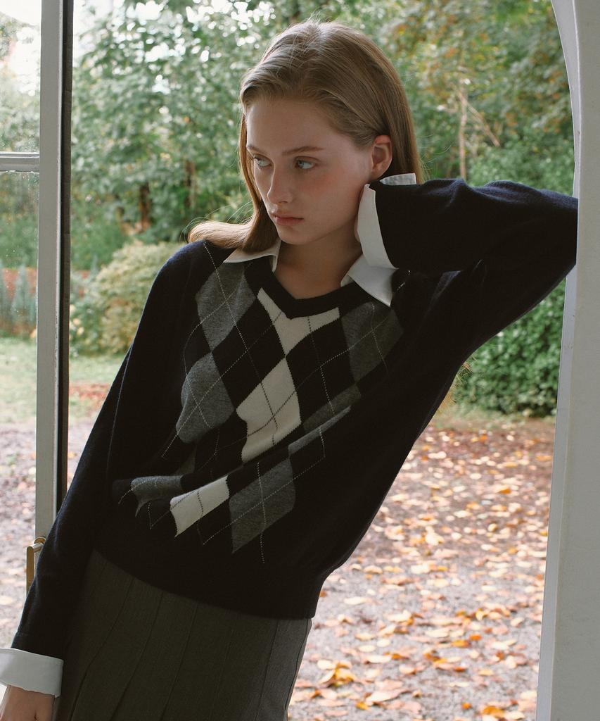 YUPPE Argyle Shirt Knit_Navy