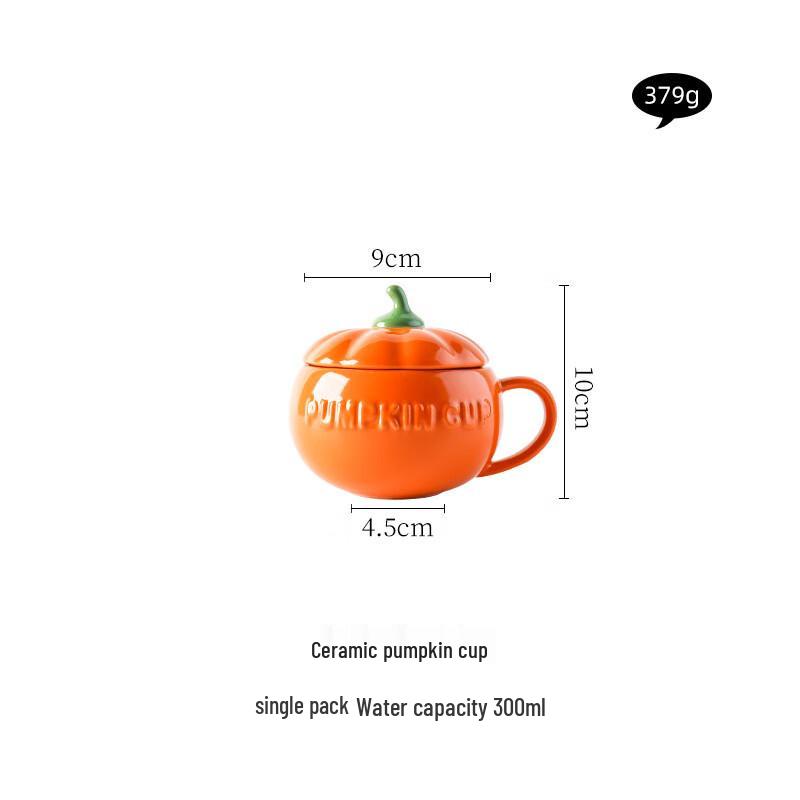 AQ Ceramic Fruit & Veggie Mugs with Lid & Spoon Pumpkin Cup
