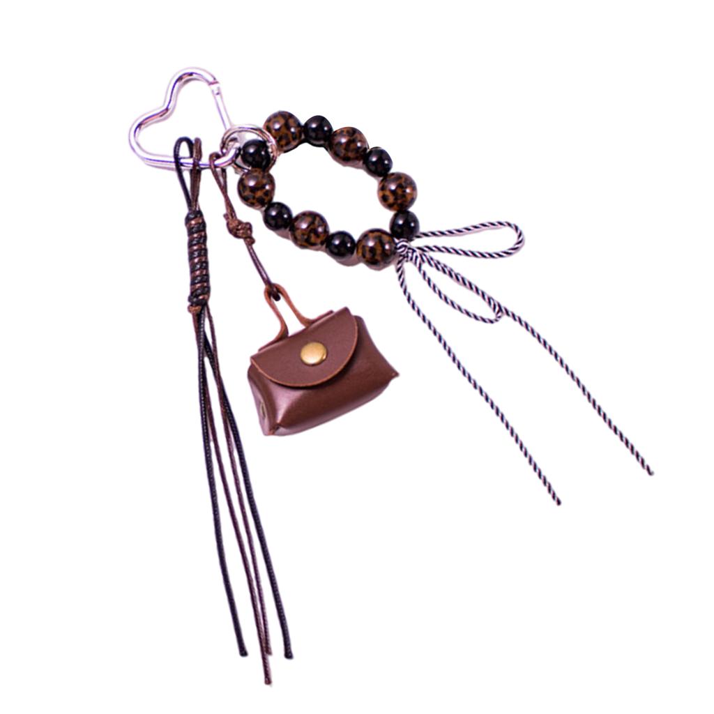 Stylish Mini Leopard Print Purse Keychain With Beaded Rope Bag Charm Pendant Fashion Bag Accessories for Women Girls