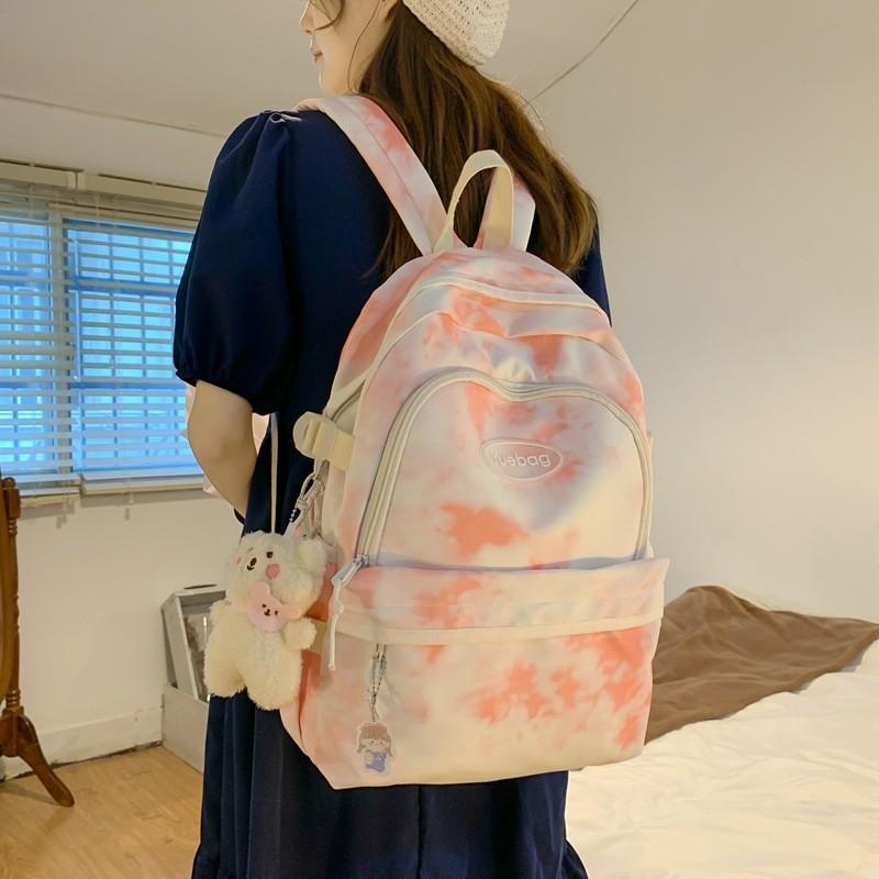 Letter Fashionable Decoration Tie Dye Pattern Student Casual Backpack School For