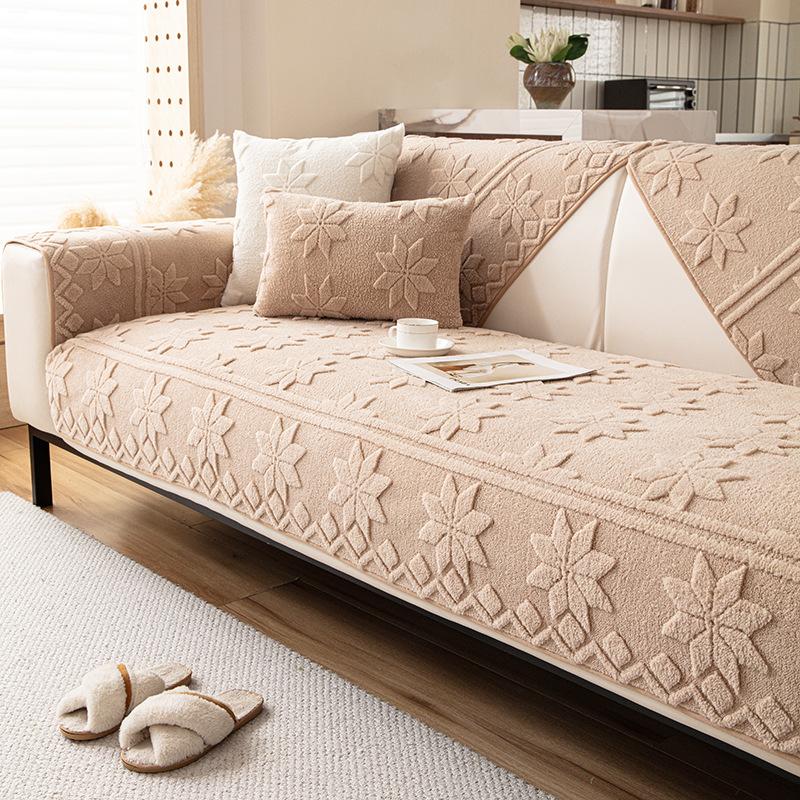 All-Season Jacquard Velvet Sofa Cushion Anti-Slip One-Piece Straight-Row Living Room Seat Pad With Dust Cover Cloth