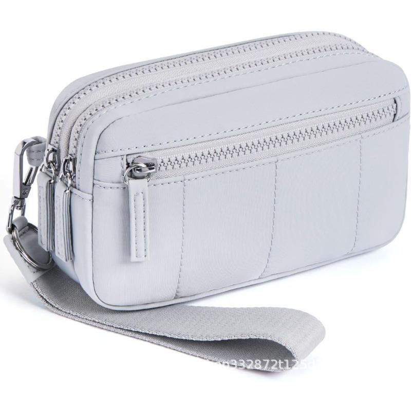 Sac de Poignet Imperméable en Nylon Double Couche Agrandi, Sac à Cartes pour Femmes, Monnaie, Portefeuille pour Téléphone Mobile, Bandoulière Réglable