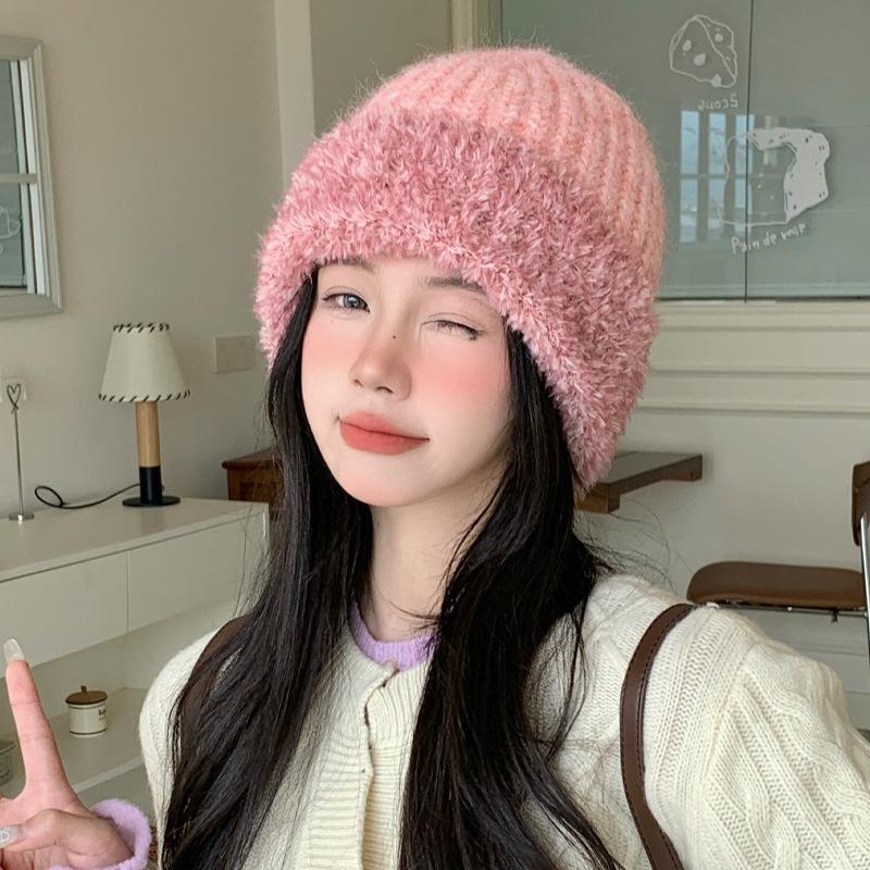 Versatile Velvet Knitted Hat for Outdoor Travel Windproof and Warm Hat Korean Style Casual Large Head Cap