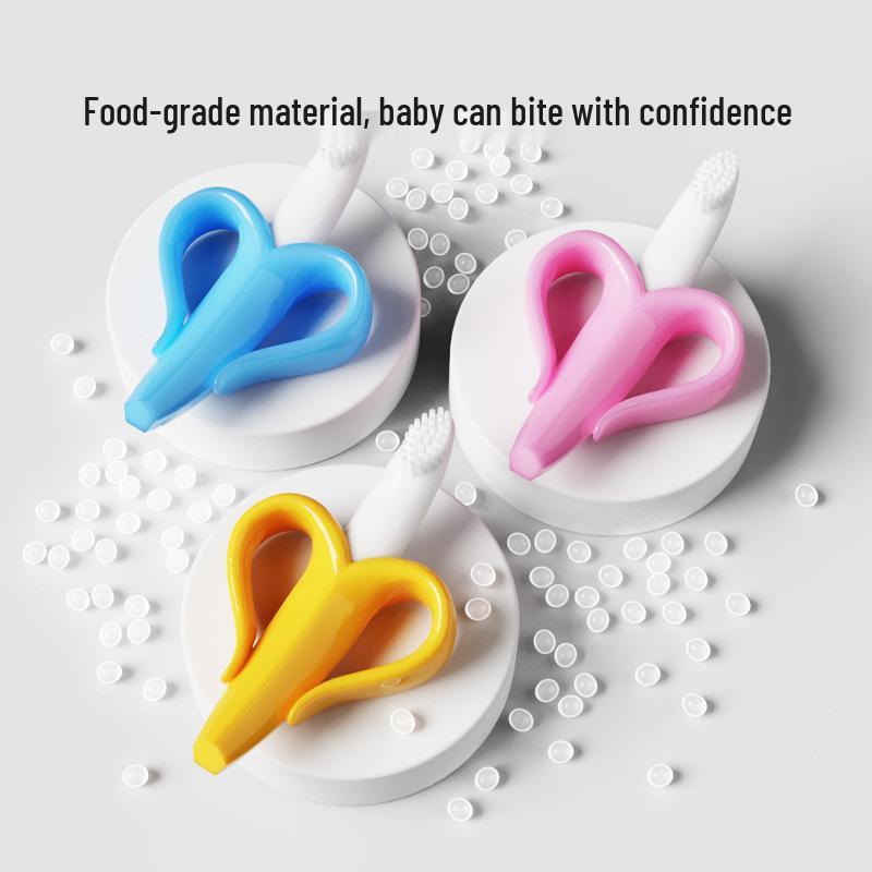 Popular Silicone Banana Teether Toothbrush with Suction Cup - Food Grade Chew Toy for Babies
