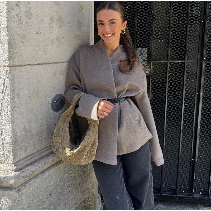 Spring Autumn Fashion V Neck Full Sleeves Women Coat Elegant Solid Color Casual Loose Jacket Woman Commuter Outerwear