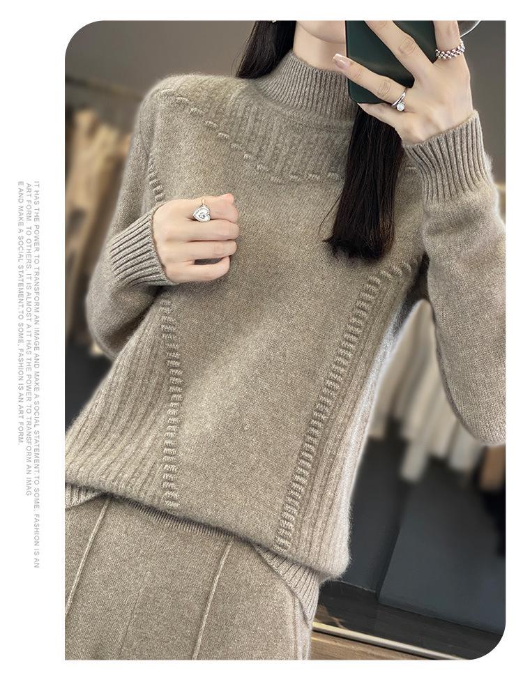 2023 Women's Korean Style Wave Knit Sweater: Thick, Solid Color Pullover with Half-High Neck