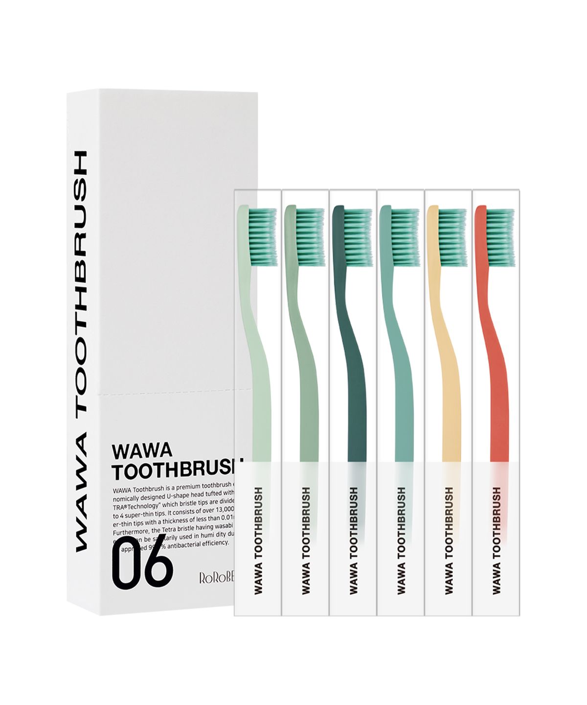 [Premium Ultra-fine Bristles] Wawa Toothbrush 6-Pack Premium Tetra Bristles