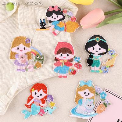 Girl Self-adhesive Patch Female Embroidery DIY Patches For Clothing Mermaid Patches On Clothes Sewing Stickers Decorate Princess