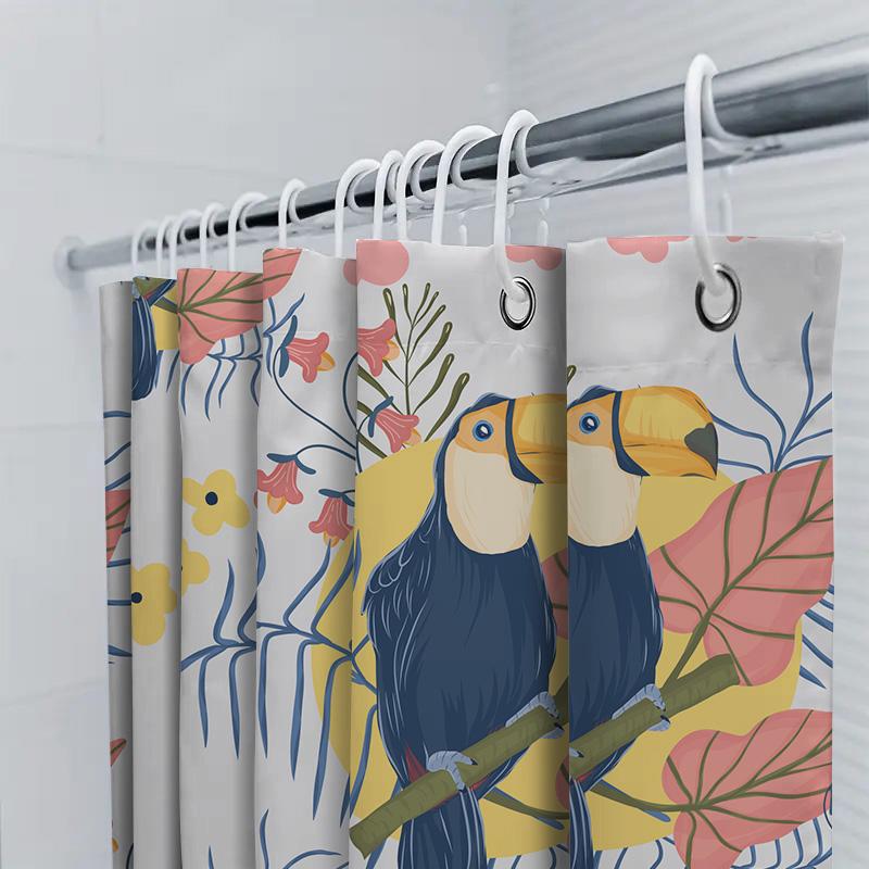 Bright Blue Macaw Bird Floral Shower Curtain For Bathroom Decoration Modern Bath Linen 3D Printed Customizable Size Available In