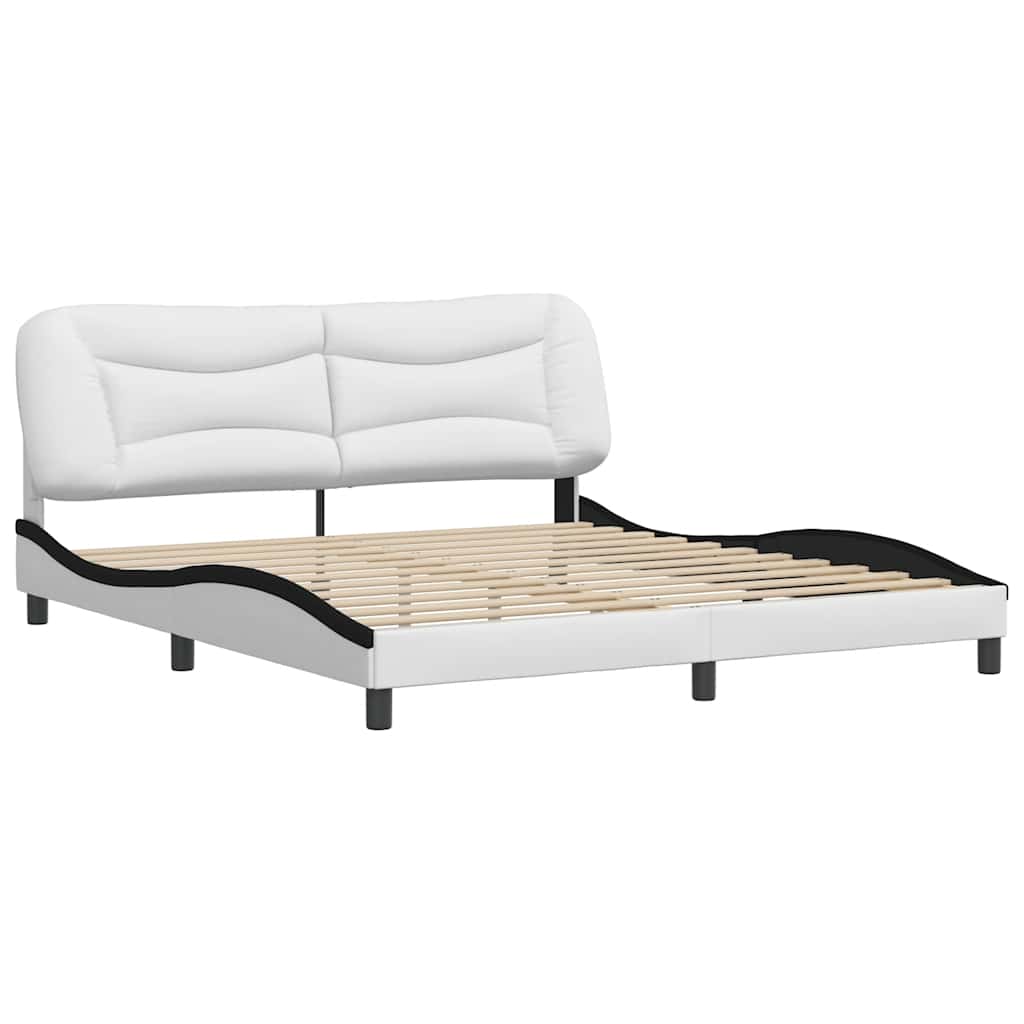 Vidaxl Rama Łóżka Z Zagłówkiem, Biało-Czarna, 180X200 Cm, Ekoskóra