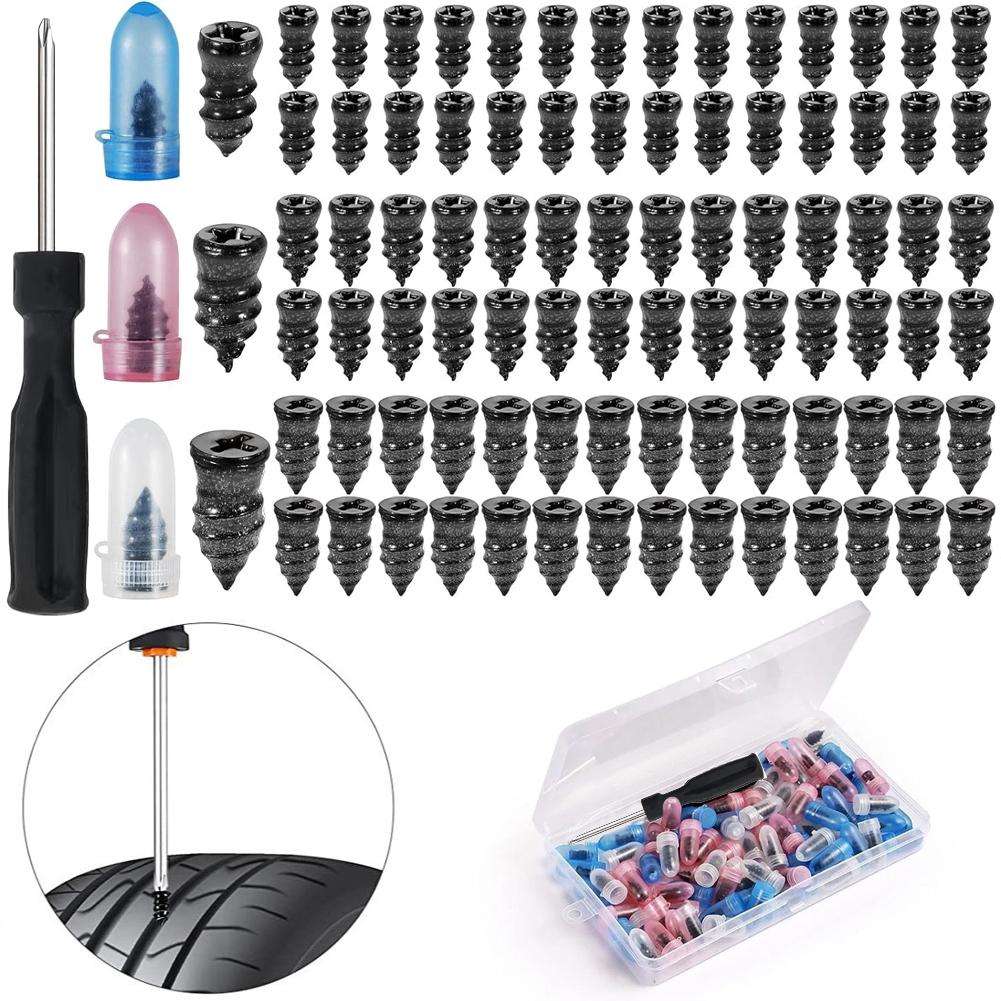Tubeless Tire Patch Tire Repair Screws Puncture Set for Car Motorcycle, Vacuum Tubeless Tyre Rubber Nail Repair Tools Kit чёрный