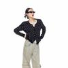 ICH MODE Damen Vintage Pünktchen Strickjacke