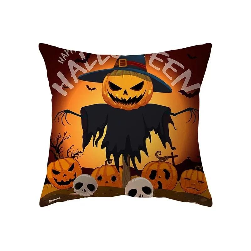 Halloween Theme Pillow Cover Car Office Living Room Sofa Halloween Pumpkin Lantern Decoration Pillow Cover