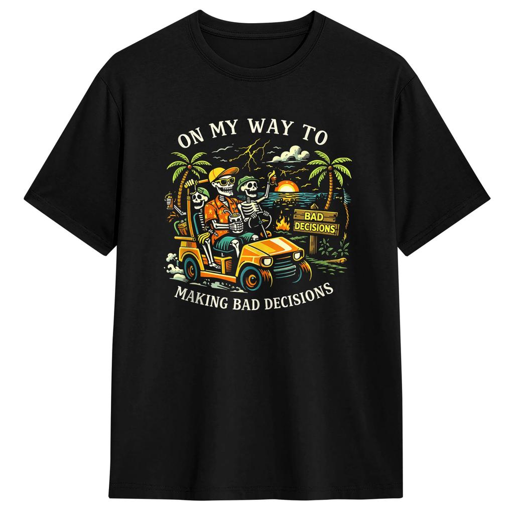 Auf dem Weg zu schlechten Entscheidungen Skelett T-Shirt Unisex Neuheit Baumwoll-T-Shirts Rundhals Kurzarm T-Shirt Große Größen Oberteile