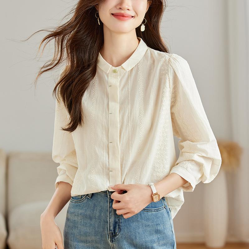 Small Lapel Long-sleeved Blouse for Womens Spring Clothes Latest Style Chic High-end and Comfortable Fit Versatile Blouse