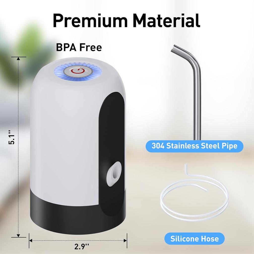 1pcs Water Dispenser, Portable Automatic Water Bottle Pump, USB Charging Electric Water Dispenser Pump, with Silicone Hose and Stainless Steel Nozzle
