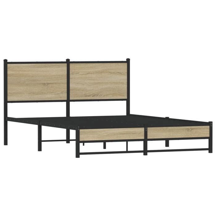 VidaXL Metal Bed Frames with Sonoma Oak Headboard 140x200 Cm, Double Bed, Bedroom Furniture, Bed 4007887