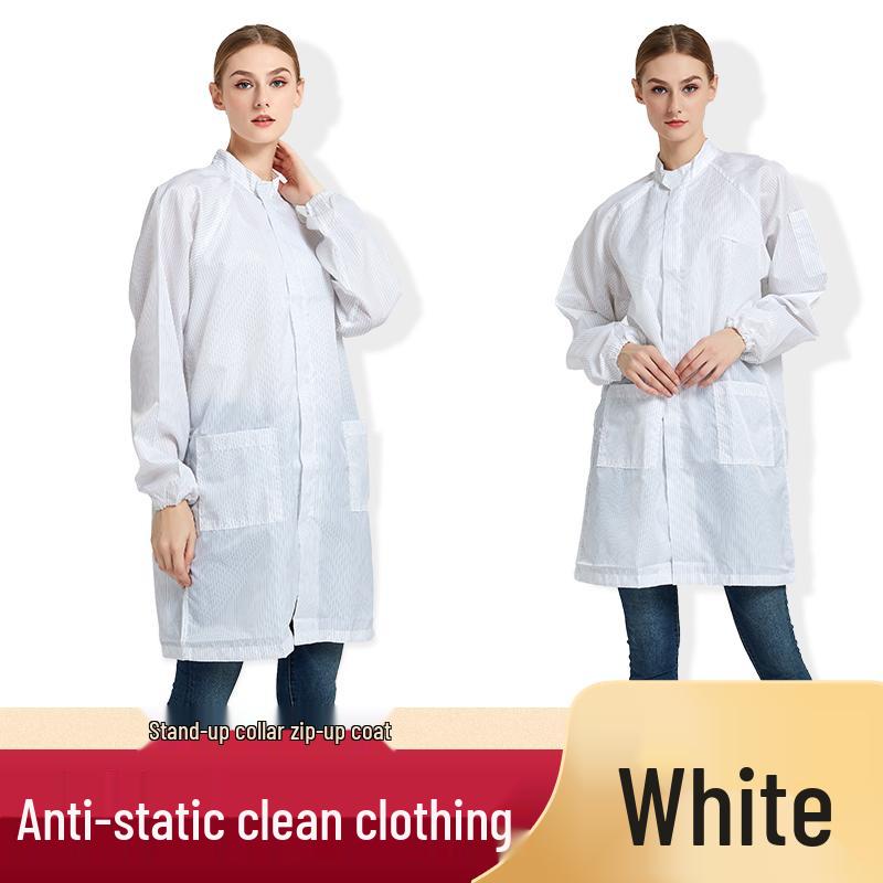 Unisex Dust-Free Anti-Static Workwear Coat - Zipper Style in White/Blue S