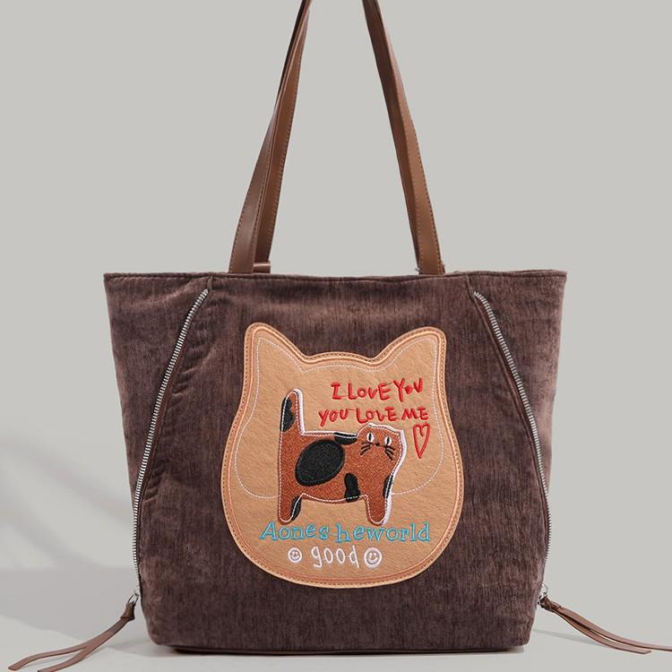 Biscuit Cat Handbag for Women, Autumn Winter 2024 New Trendy College Style Tote Bag, Korean Large Capacity Shoulder Bag Trendy