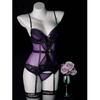 Sexy Lingerie Set Loungewear Cute Erotic Extreme Sexy Competition Leotard One Size Purple [SENMHS] 4-piece [Top, Shorts, Garter, Stockings]