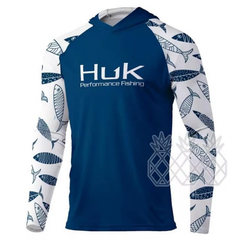 HUK Long-sleeved Fishing Clothes UPF+50 Sunscreen Breathable Outdoor Sports Men's Sweat-absorbing Hooded T-shirt