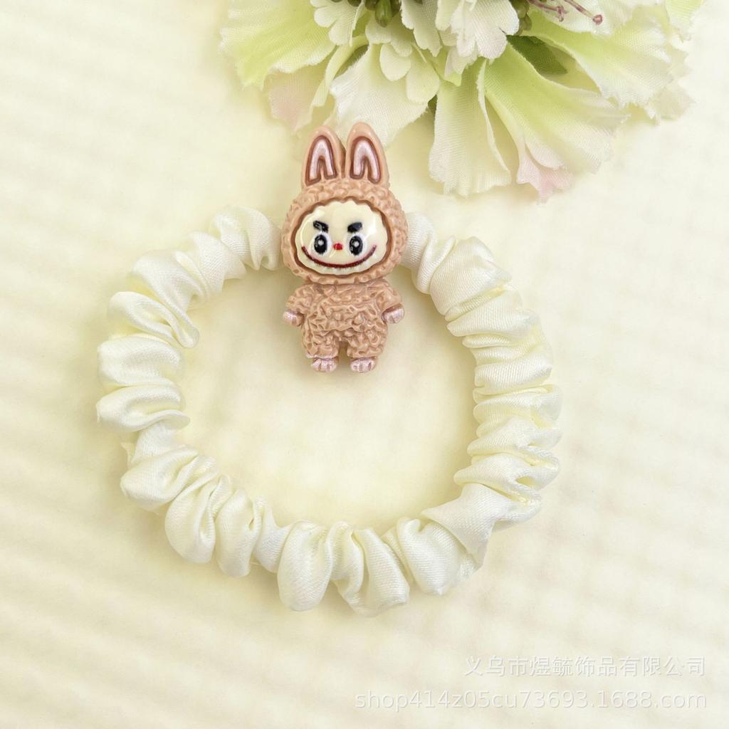 5 Fotos Dibujos Animados Labubu Goma Elástica para el Pelo Blanca Rota para Mujeres y Niños