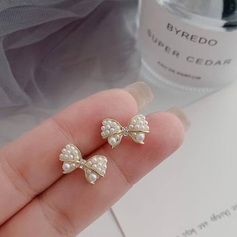 Elegant Floral Bow Earrings - High-End French Design for Women