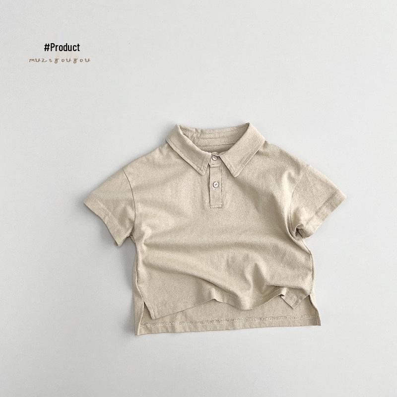

Детское летнее хлопковое поло с коротким рукавом - Универсальная модная футболка в корейском стиле для мальчиков и девочек 110 cm хаки