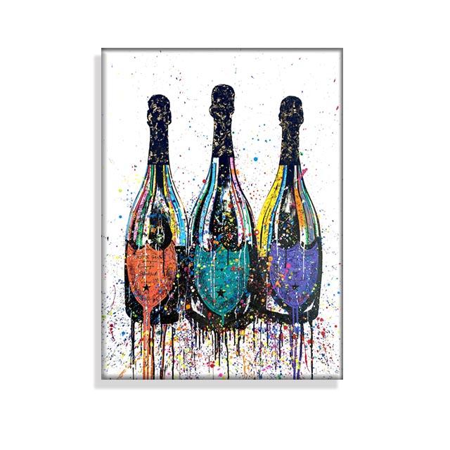 Champagne Bottle Posters and Prints Canvas Painting Colorful Pop Street Wall Art Pictures for Modern Home Living Room Decor