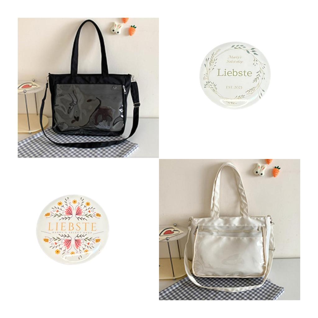 Cute Ita A4 Black and Decorative Space for Displaying Button Badges and Plush Clear PVC 28cm x [Liebste] Bag, Size, White, Toys, Tote/Shoulder Bag,