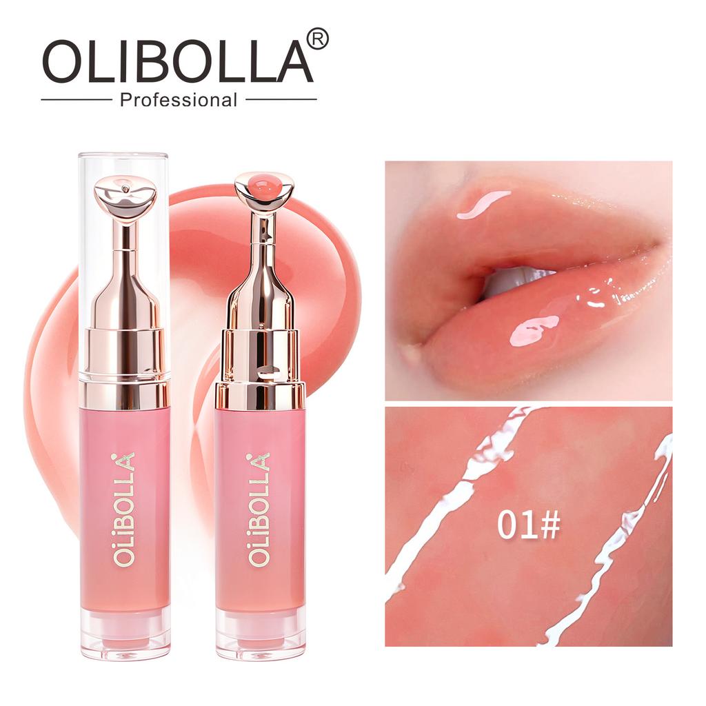 OLIBOLLA Spiegel Lipgloss mit Metall-Applikator, Feuchtigkeitsspendender Lippen-Plumper, Reduziert Lippenfältchen, Lippen-Serum Kosmetik