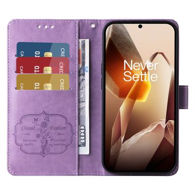 For OnePlus 13 Leather Case Butterfly Floral Imprint Wallet Stand Cover
