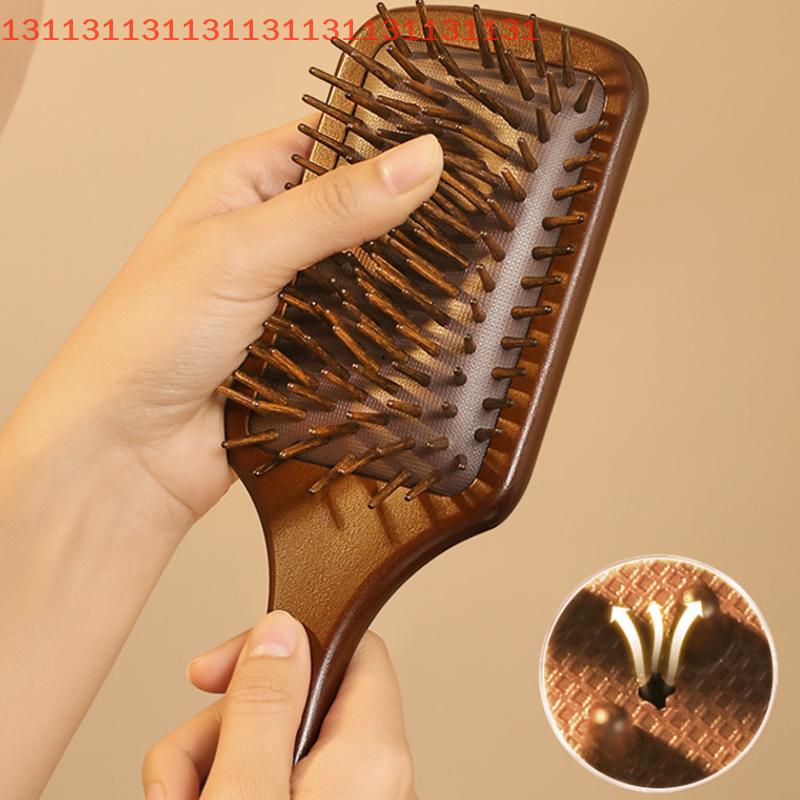 1pcs Sandalwood Hand Carved Air Cushion Comb With Wood Teeth, Scalp Massage Brush For All Hair Types, Wooden Hair Styling