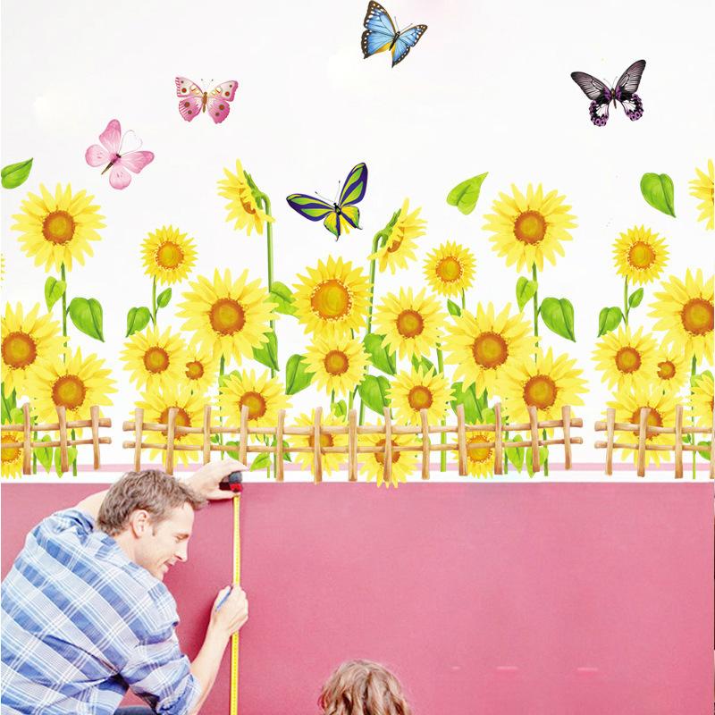 Sunflower Wall Decal Sticker Skirting Board Border Floor Edge Trim Wall Flowers for Window Glass Living Room Bedroom Hallway Entrance Home Decor