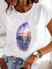 (Asian Size)  Clothing T Shirt Fashion feather trend sweet Tee Print Lady Women Casual Top Short Sleeve Female Graphic T-shirts