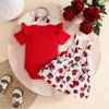 Baby Summer Outfit Set Girl Short Sleeve Bodysuit Romper Ladybug Print Dress with Bowknot Straps and Headband Infant Clothes