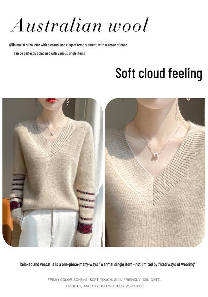 2024 Women's Slimming V-neck Wool Sweater - 100% Pure Wool, Warm Versatile Base Layer