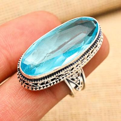 Modrý topaz drahokam ručne vyrobený 925 strieborný prsteň Vintage šperky na darček