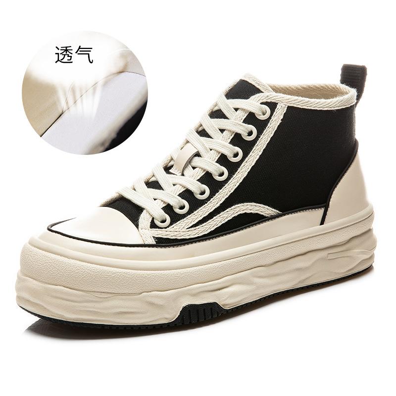 

Туфли из парусины с растворимой подошвой, весна 2025, новые повседневные универсальные туфли с высоким берцем на толстой подошве, модные женские туфли на плоской подошве, тренд 40 чёрный