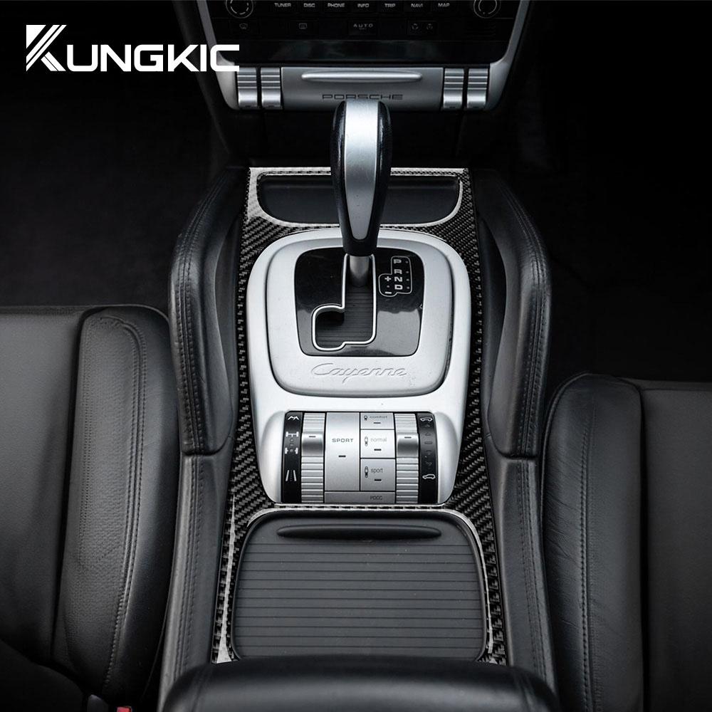Real Soft Carbon Fiber Sticker For Porsche Cayenne 2003 2004 2005 2006 2007 2008 2009 2010 Gear Shift Panel Interior Accessories