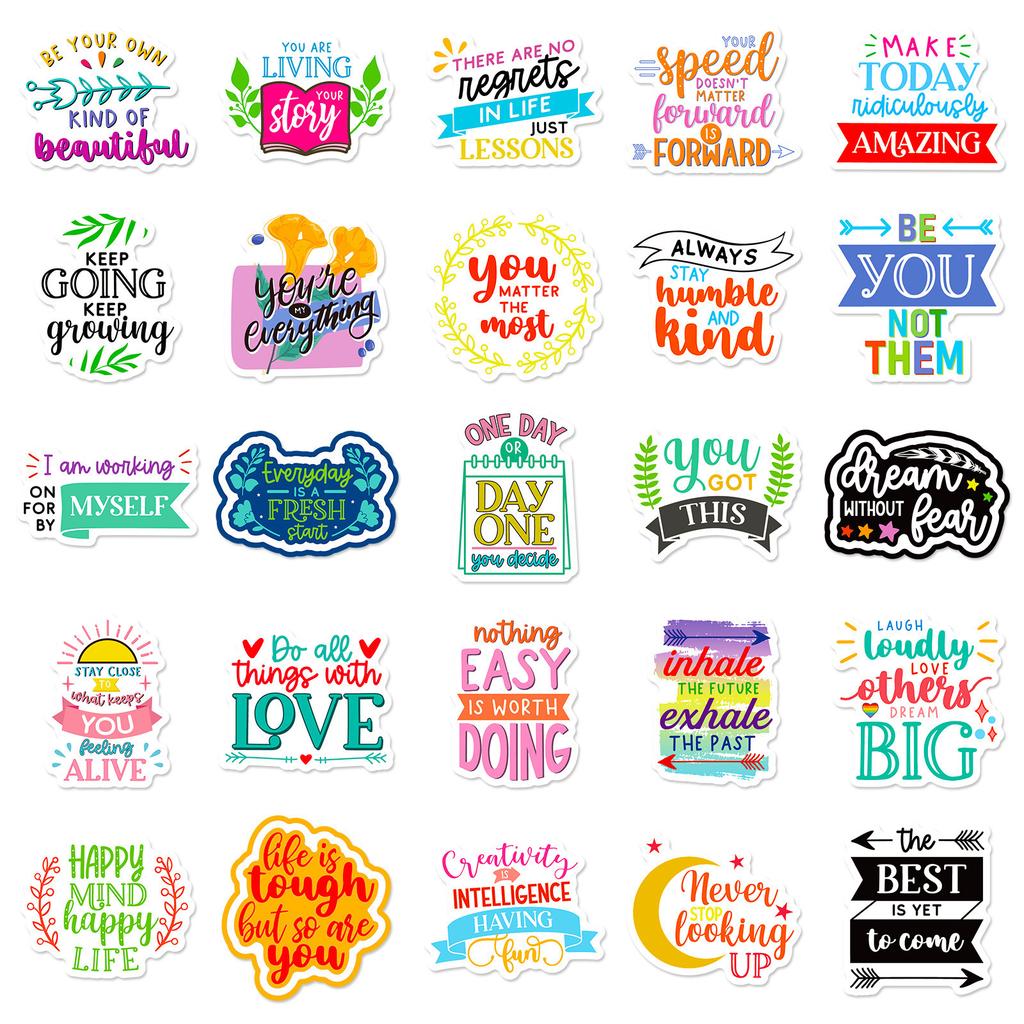 50 New Product Motivational Text Stickers English Short Sentences Personalized Text Slogans Decorative Water Cup Stickers