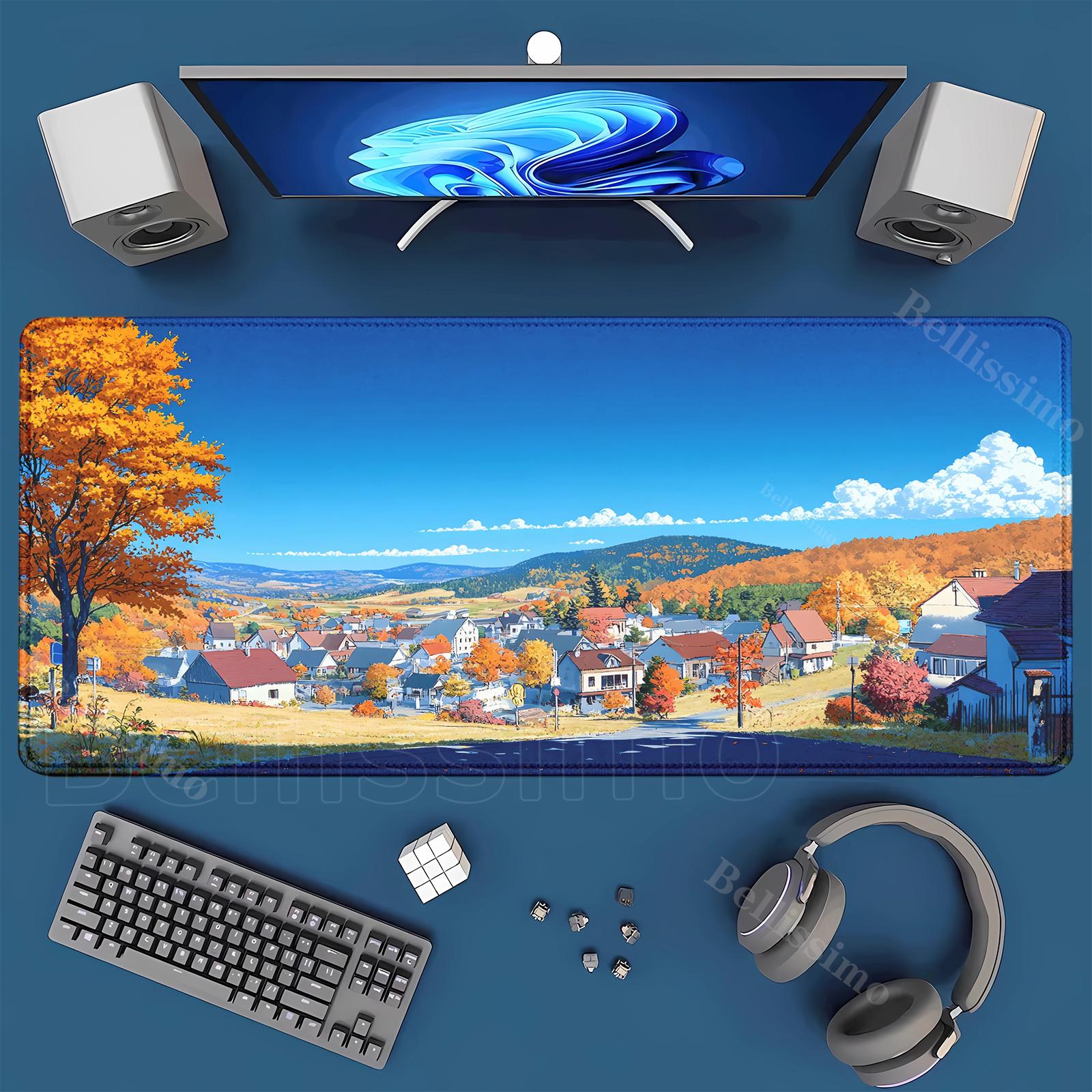 Retro blue sky white clouds HD Mousepad Street Art Purple Japan Anime Skyline city offices Desk Mat XXL Gaming teclado Mouse Pad 800x300x2mm