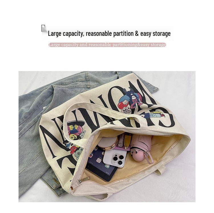 Women's Large Capacity Canvas Tote Bag with Hot Stamping - Casual Shoulder Bag for Students