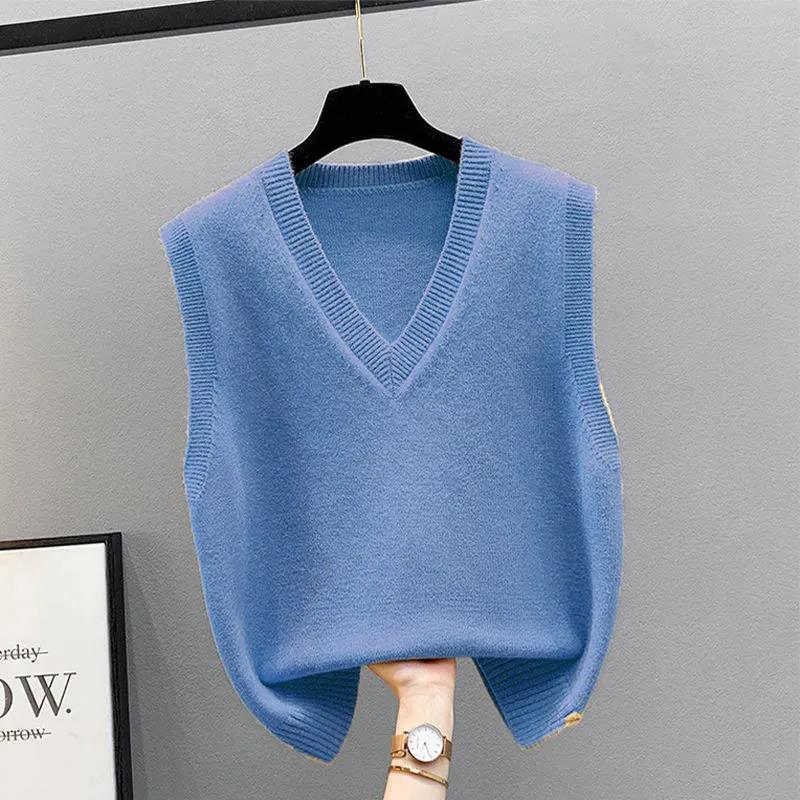 Herbst- und Winterstrickweste für Damen mit umgeschlagener Weste Pullover Koreanische Version Lockerer V-Ausschnitt Top