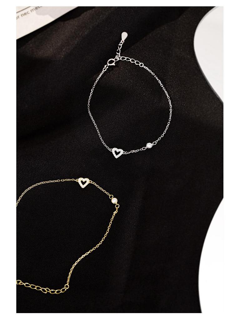 Love Design Heart-Shaped Bracelet: 14K Gold-Plated 925 Sterling Silver for Women, Simple and Versatile.