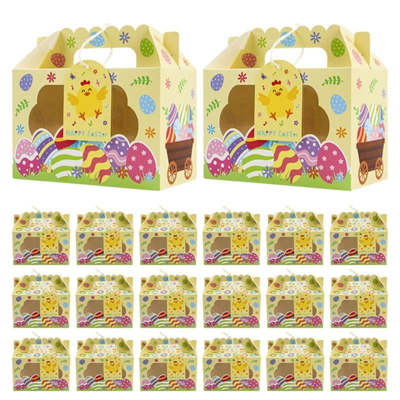 12Pcs Easter Themed Gift Packaging Boxes with Handles and Clear Window Candy Chocolate Holder Case for Holiday Supplies